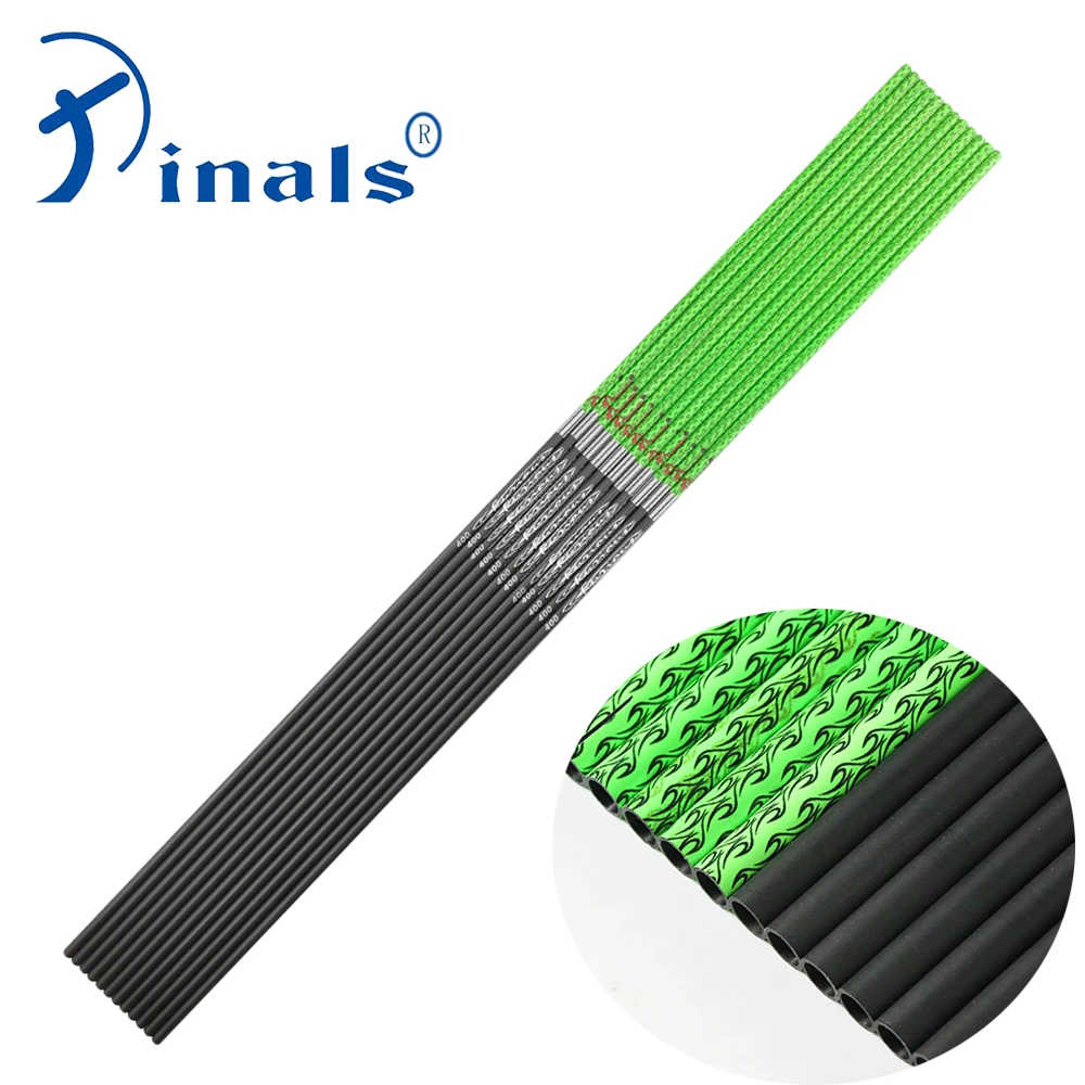 Inals Carbon Arrow Shaft Spine 300 340 400 500 600 ID 6.2mm Green Zebra Skin Compound Recurve Bow Hunting Archery Shooting