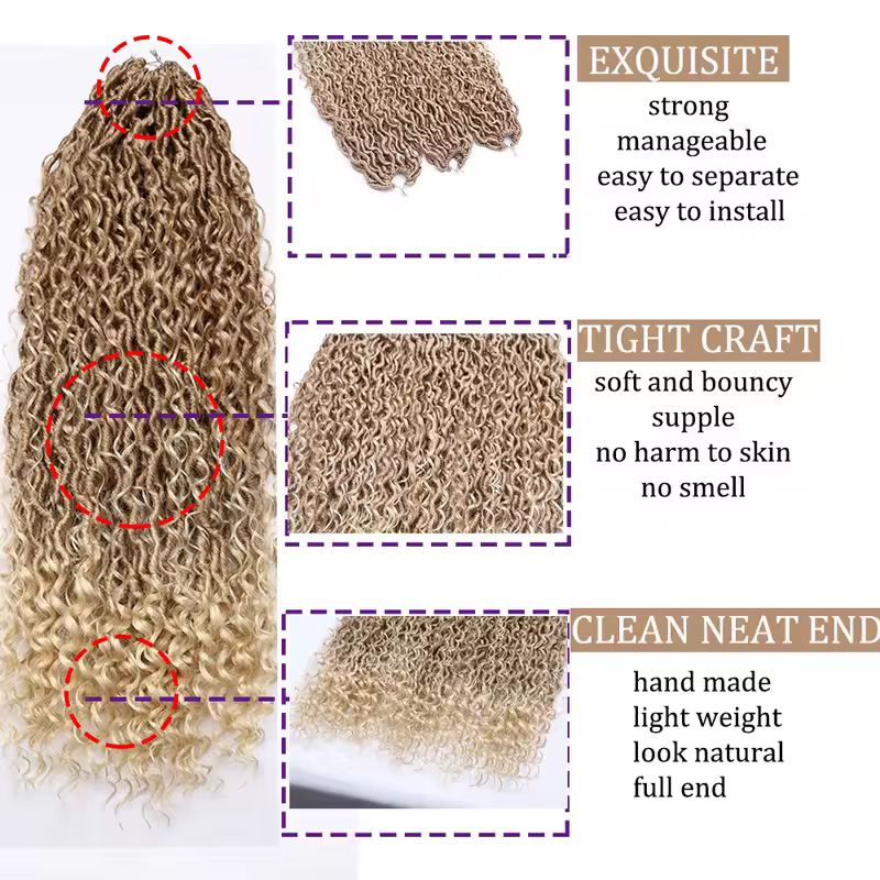 Synthetic Goddess Locs Crochet Hair Braids Curly Faux Locs Braiding Hair Extensions Wig For Women Black Hippie Boho Style - Image 6