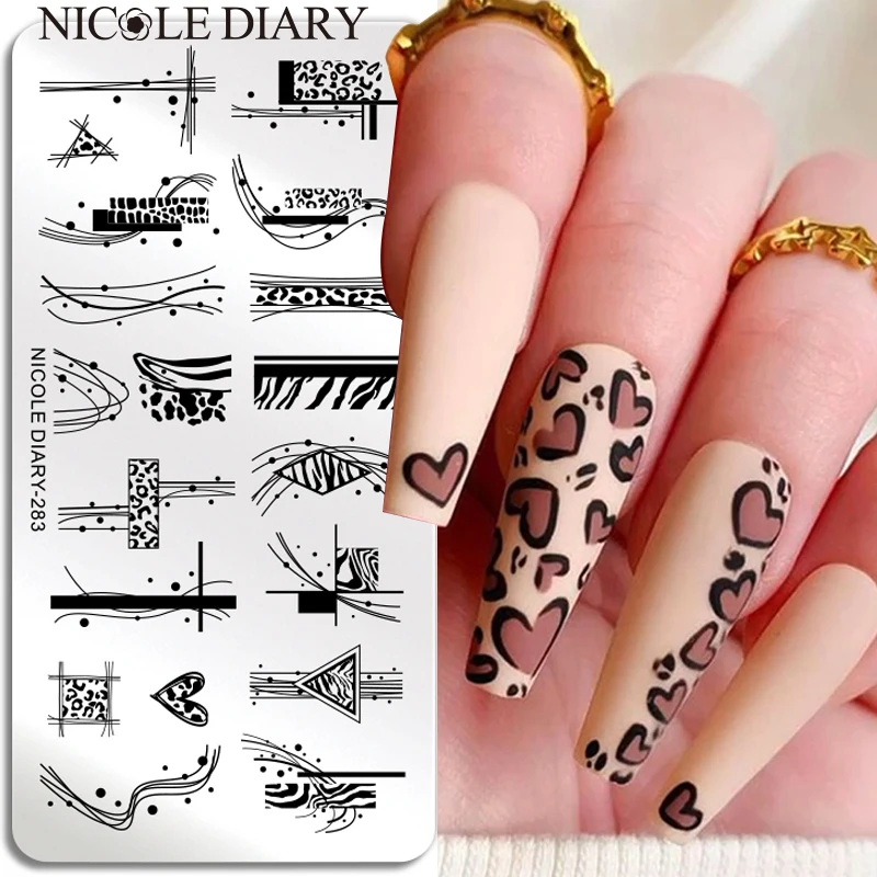 NICOLE DIARY Snakeskin Stamping Plates Leopard Zebra Design Stamp Stencils Manicures Stamping for Nails Nail Polish Templates