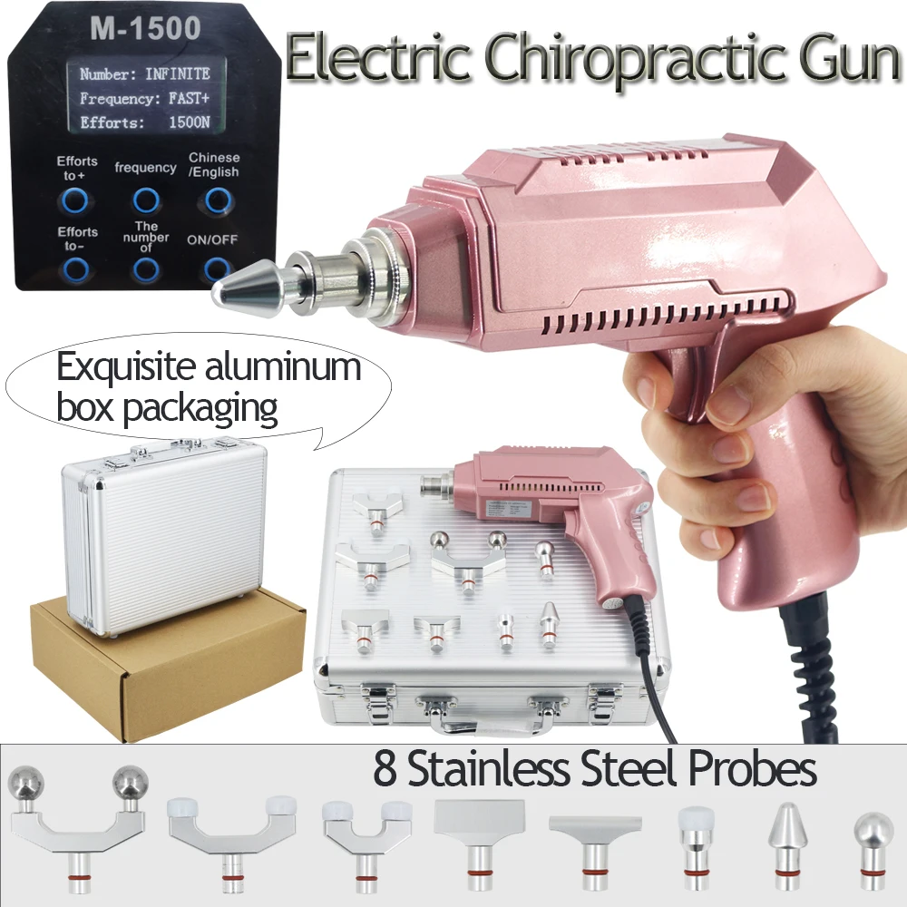 

2024 New Electric Chiropractic Adjustment Tools 1500N 8 Heads Back Chiropractic Massage Gun Physiotherapy Spinal Body Massager