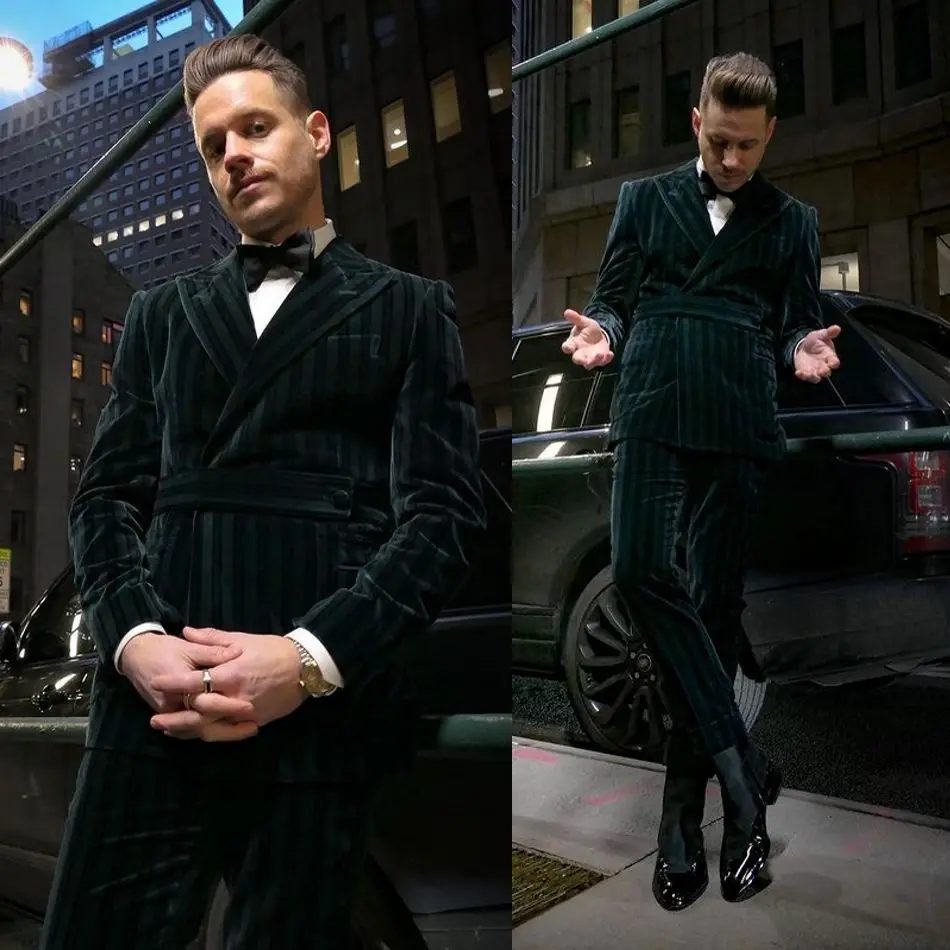 

Velvet Rope Striped Mens Pants Suits Groom Best Man Jacket Business Party Prom Wedding Blazer Tuxedos Custom Two Piece