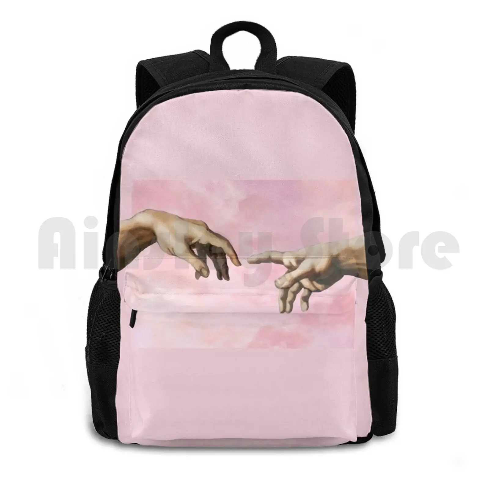 The Creation Of Adam-Pink Outdoor Hiking Backpack Waterproof Camping Travel Creation Adam Hand Hands Adams Pink God Cool Love