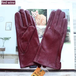 Winter Warm Color Leather Gloves Women Fashion Striped Style Velvet Lining Motorcycle Riding Driving Points Free Shipping