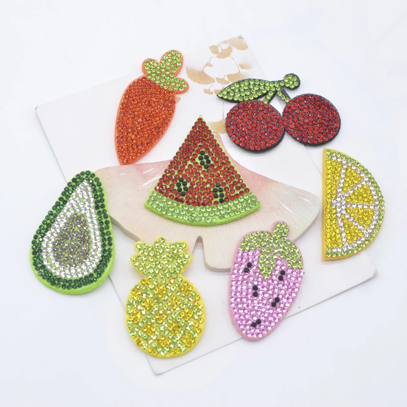 7Pcs Lemon Watermelon Carrot Pineapple Avocado Cherry Rhinestone Patches for DIY Clothes Decor Headwear Hair Clips Appliques