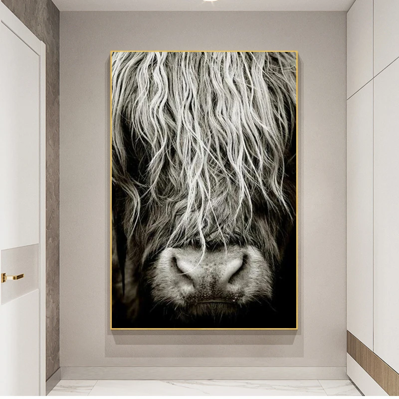 Modern Abstract Scottish Highlander Cattle Print On Canvas Wall Art Pictures Animal painting for Living Room Home Decor