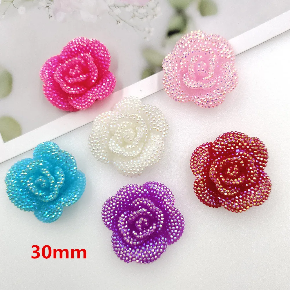 12pcs/lot flat back resin ab color flowers about 30mm hot sale big size flowers resin cabochons accessories