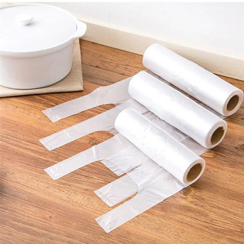 100Pcs/Set Vest-Style Food Preservation Bag Household Food Bag with Roll Bag Disposable Thickened Hand Tear Bag 42cmx35cm