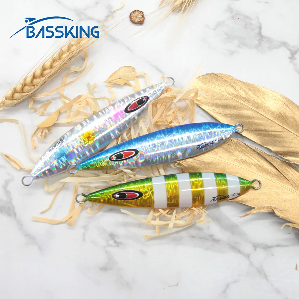 BASSKING Metal Luminous Slow Jigging Bait 60g 80g 100g 160g 200g Quality Professional Fishing Lure Ocean Jig Spoon Trolling Bait