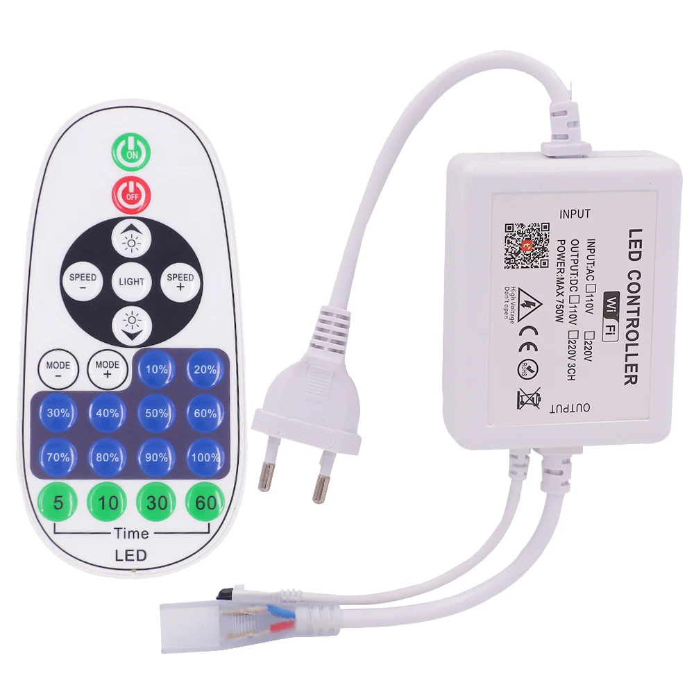 220V 110V Tuya WiFi Controller Dimmer for 2pin Single Color LED Strip Light 750W Controller with Remote WiFi App Control