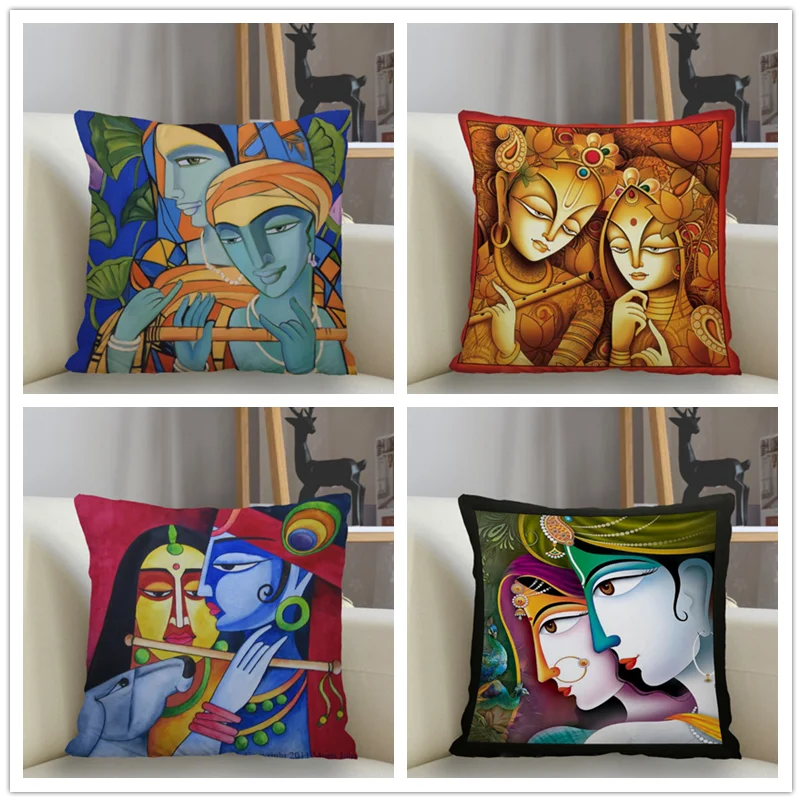 Musife radha krishna painting Pillowcase Custom Square Pillow Cover Case Zipper Pillowcase 35*35,40*40,45*45cm Drop Shipping