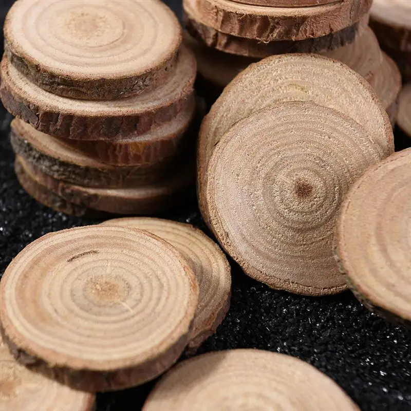 100Pcs Pine Wood Slices Double-sided Natural Round Wood Chips DIY Handmade Home Decoration Photograghy Props(Below 3cm Diameter)