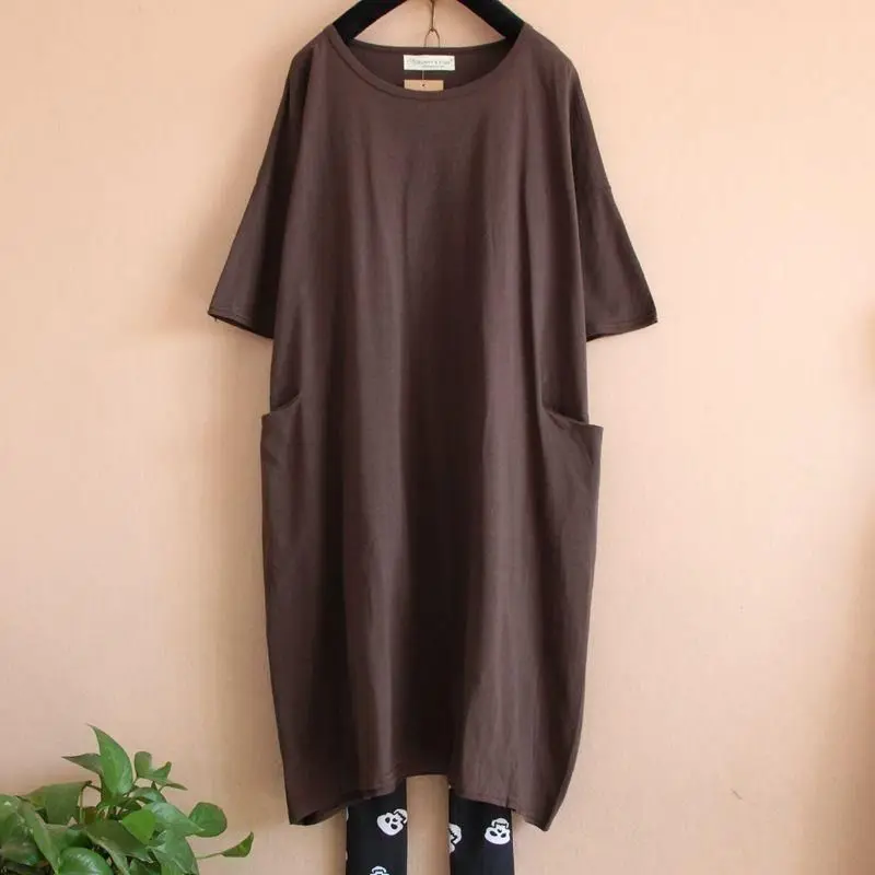 Cotton Summer New Dress Large Size Women Loose Mid-Length Women Woman Dress Vestido De Mujer Femme Robe