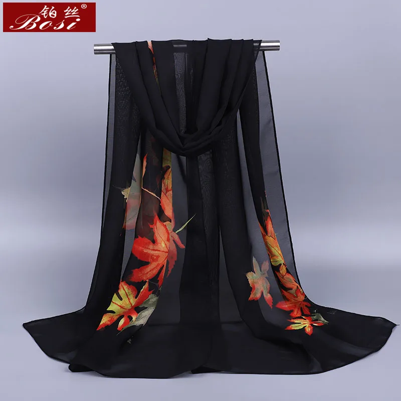 New Chiffon Maple leaf scarf women Fashion summer Soft print 2020 Multicolor long scarves bohemian Flowerhijab Pink ladie shawl