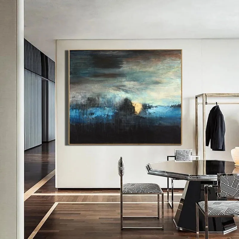

100% Handmade Large Modern Painting Blue and Black Abstract Texture Canvas Art Abstract Painting On Canvas Living Room