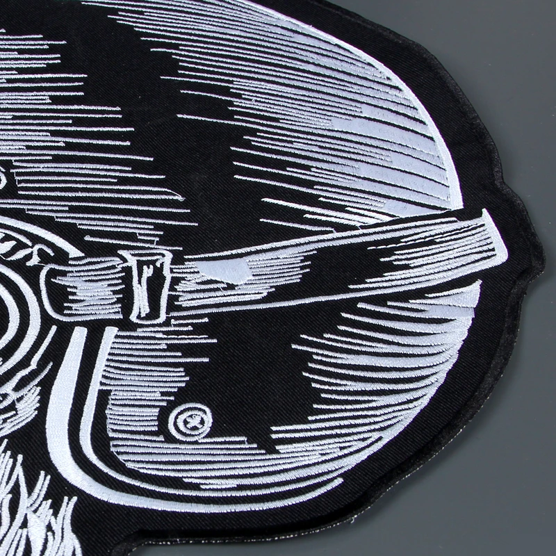 12.4 Inches Helmet Skull Large Embroidery Patches Sew On For Jacket Back Vest Motorcycle Biker Clothes Decoration Applique
