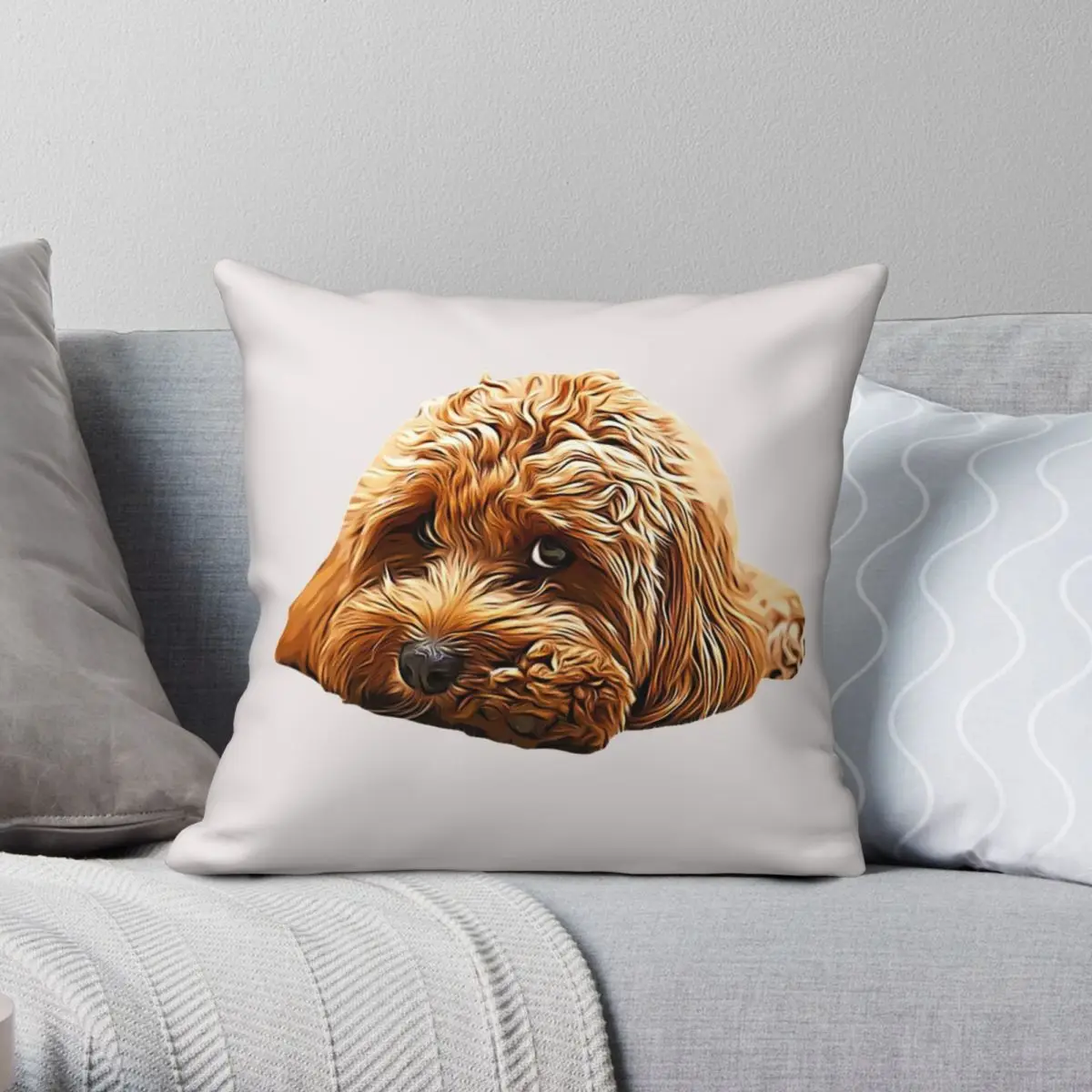 Cavapoo Cavoodle Cockerpoo Puppy Square Pillowcase Polyester Linen Velvet Creative Zip Pillow Case Sofa Seater Cushion Cover