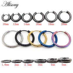 Alisouy 2PC Hoop Earrings Gold Color Silver Color Colorful Black Round Ear Rings For Women Men Fashion Punk Hoops Earring