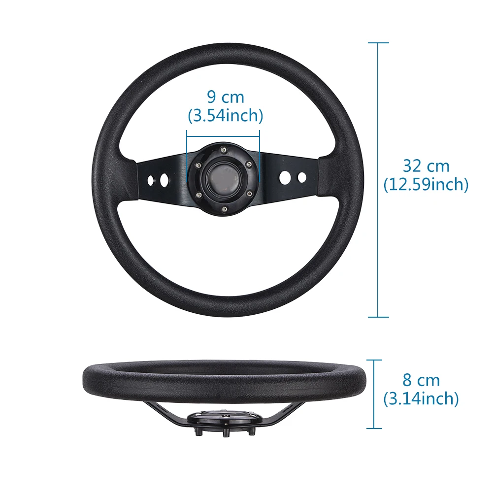 Rally Deep Dished 2-Spoke Car Steering Wheel 320mm Diameter Universal Aluminum Leather Effect