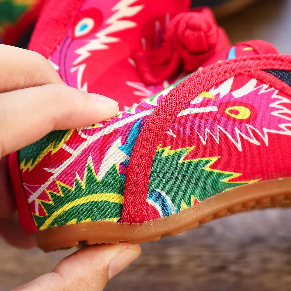 Veowalk Handmade Vintage Women\'s Old Beijing Mary Jane Flats Chinese Embroidered Cloth Casual Denim Shoes Woman Big Size 34-43