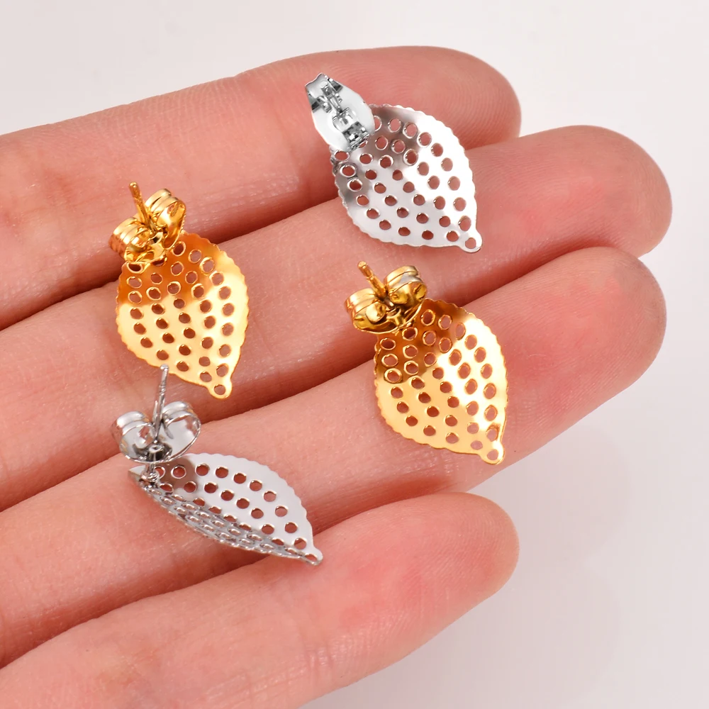 20 stücke Edelstahl Geometrische Runde Ohrring Stud Blumen Ohrringe Zubehör Basis Anschlüsse Linker Diy, Die Entdeckungen – Detail 4