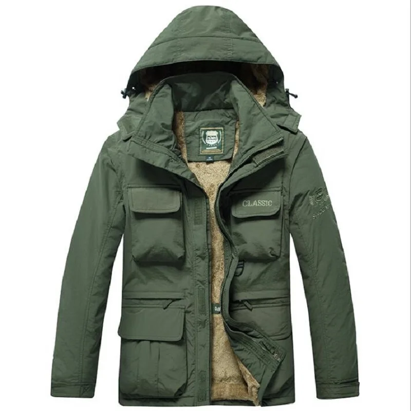 

Winter Jacket Men Nice Thick Fleece Warm Coat Male Hooded Military Jackets and Coats Pockets Windbreaker Jacket Men Outerwear