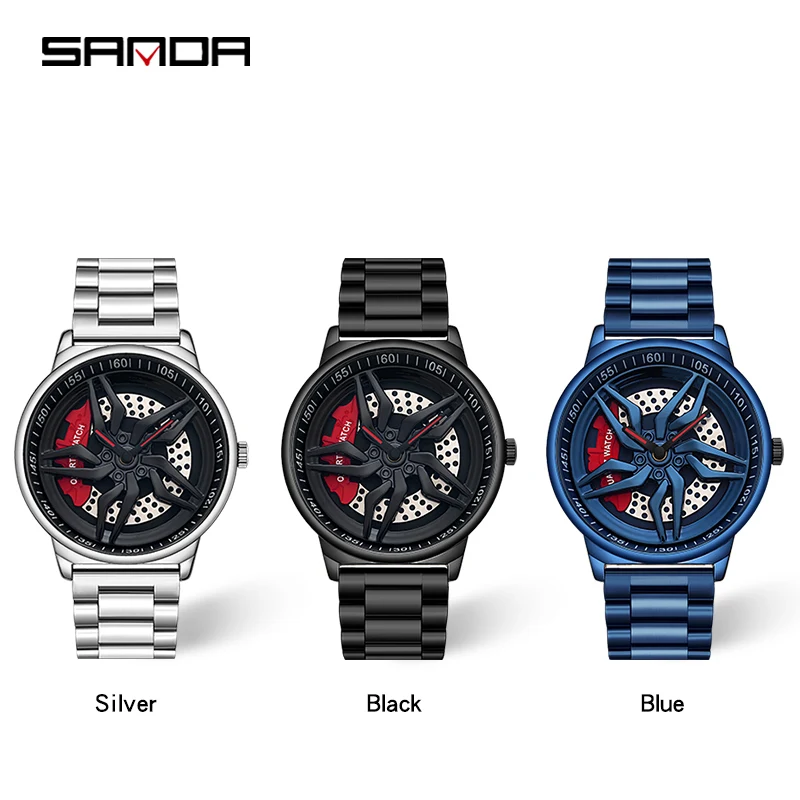 SANDA Hot sell Fashion Luxury Men Watch Unique Rotating Wheel Dial Quartz Wristwatch Gift 360° Spinning Dial Relogio Masculino