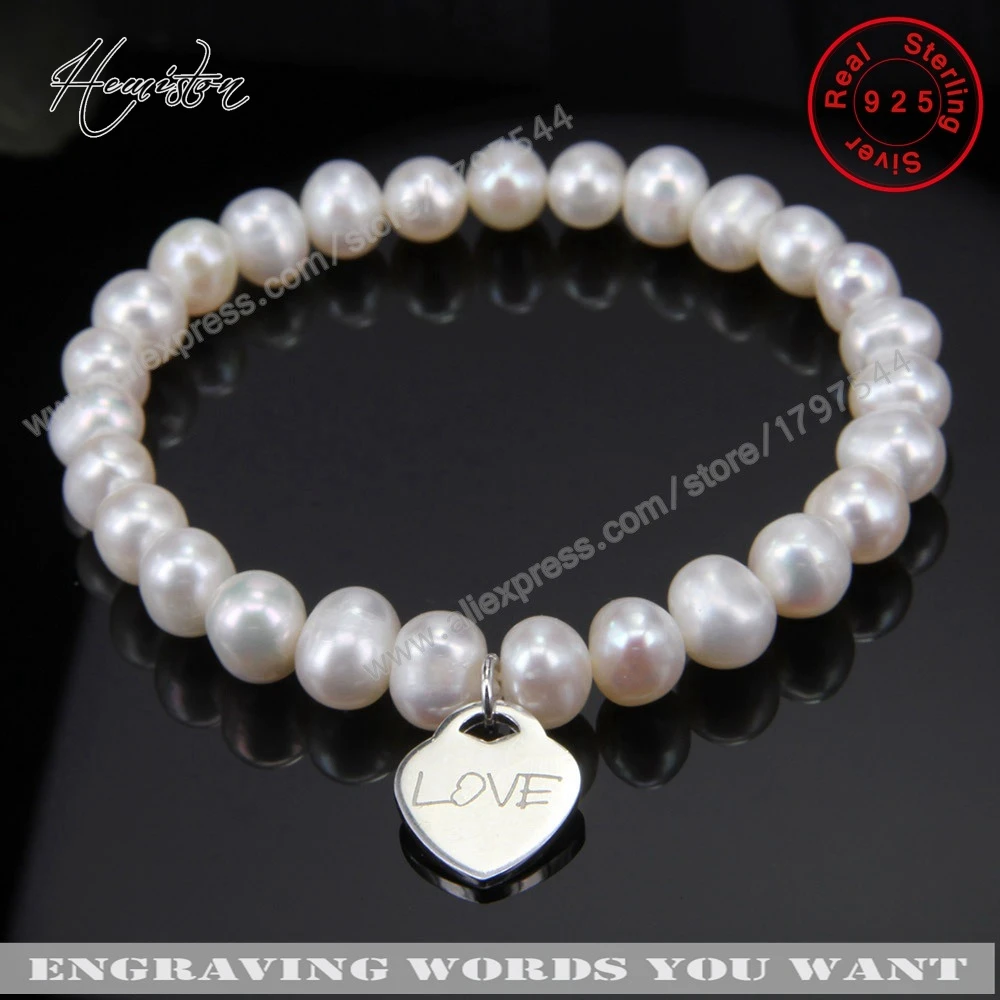 Thomas Freshwater Pearls Bracelet with Heart Charm, Engrave Words You Want, Jewelry Gift  for Women TS B146