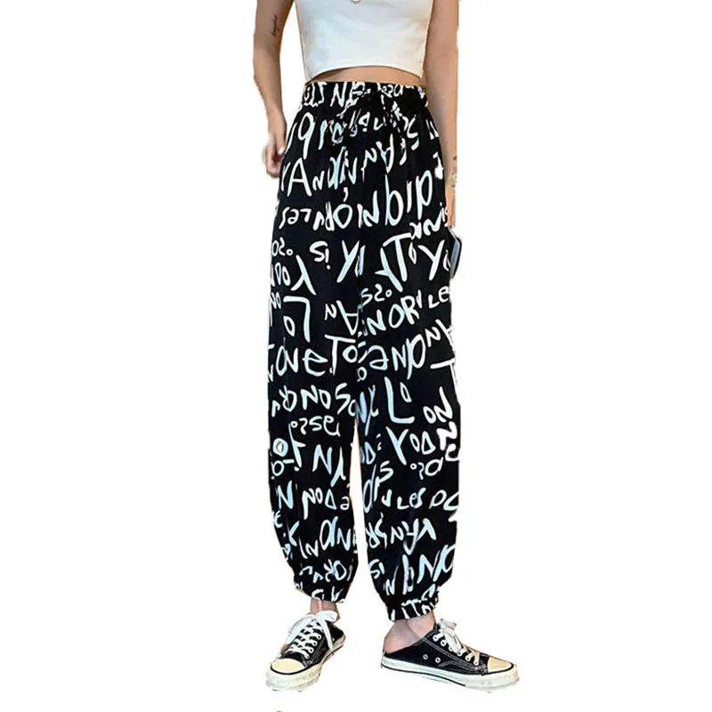 Women Sports Casual Pants Spring Summer 2023 New Loose High Waist Printing Drape Ankle-Length Pants Female Sweatpants Streetwear