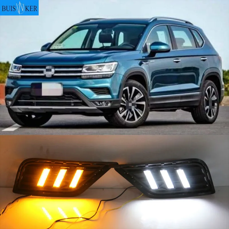 

1Pair LED DRL Daytime Running Light Daylights For Volkswagen VW Tharu 2019 duiWith Yellow Turn Signal Fog Lamp Cover night blue