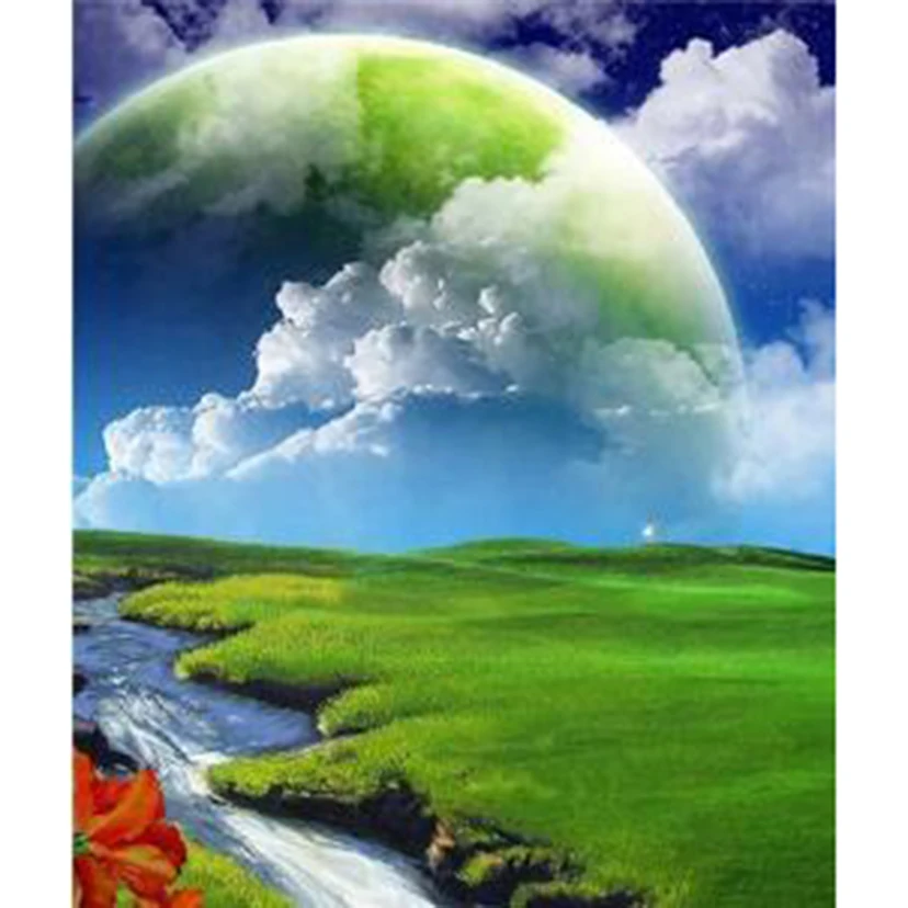 Diamond Painting 5D DIY Square/Round Diamond Landscape Painting Lakeside Grassland Scenery Picture Cross Stitch Decoration FH241