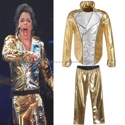 Gold Michael Jackson cosplay party costume Jazz dance men stage show MTV History Golden Jacket Pants Cosplay ContstumeS
