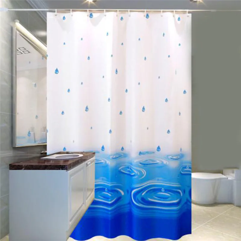 High Quality Blue Raindrop Printed Shower Curtains Bath Screen Waterproof Products Bathroom Decor With Hooks