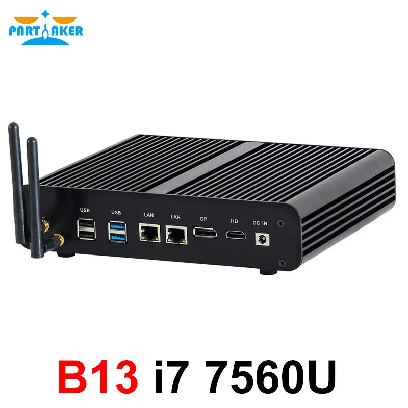 Partaker Fanless Mini Computer i7 8565U/ i7 10510/i7 10710 2*DDR4 Msata+M.2 SSD Micro PC Win10 Pro Barebone HTPC Nuc VGA HDMI