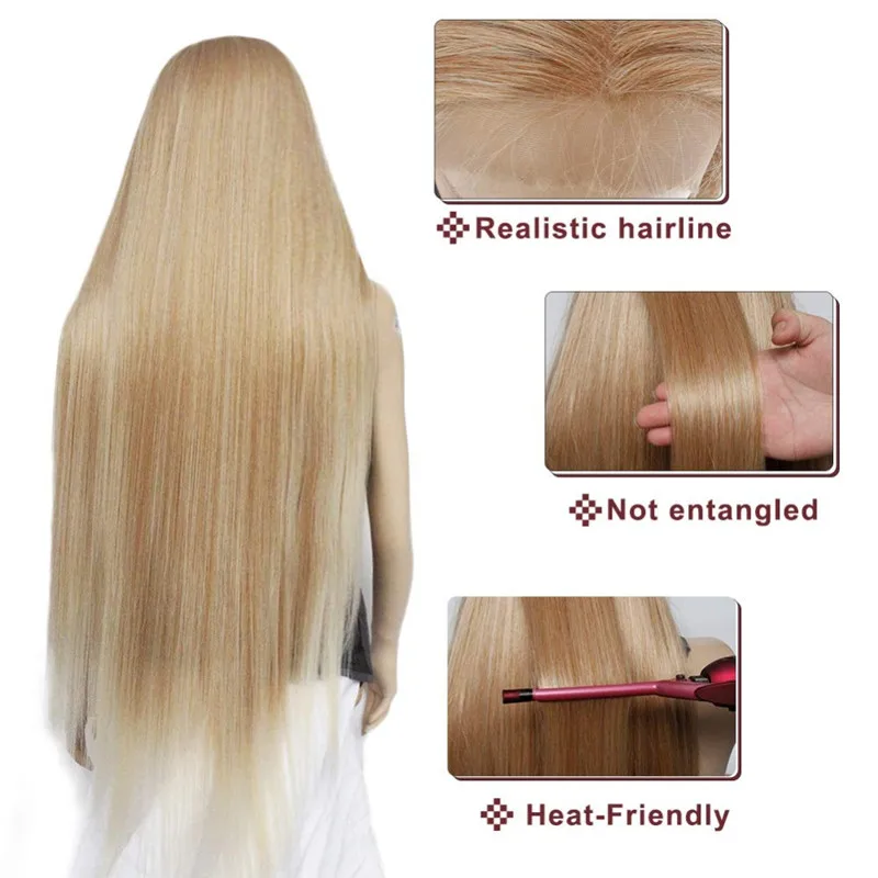 Ebingoo FUTURA Wig 613 Mixed Blonde Synthetic Lace Front Wig with Baby Hair Long Straight Burgundy Wig Free Part Stylish