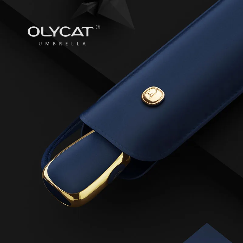 Olycat-Folding Automatic Black Coating Umbrella, UV, Sunny and Rainy, Ultra Light, Portable, Female, 3 Folding