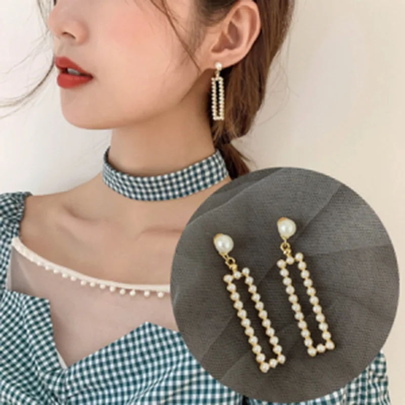 2020 New High-end Seaside Holiday Style Square Pearl Fashion Trendy Simple Earrings For Women Accessories Oorbellen  Trendy