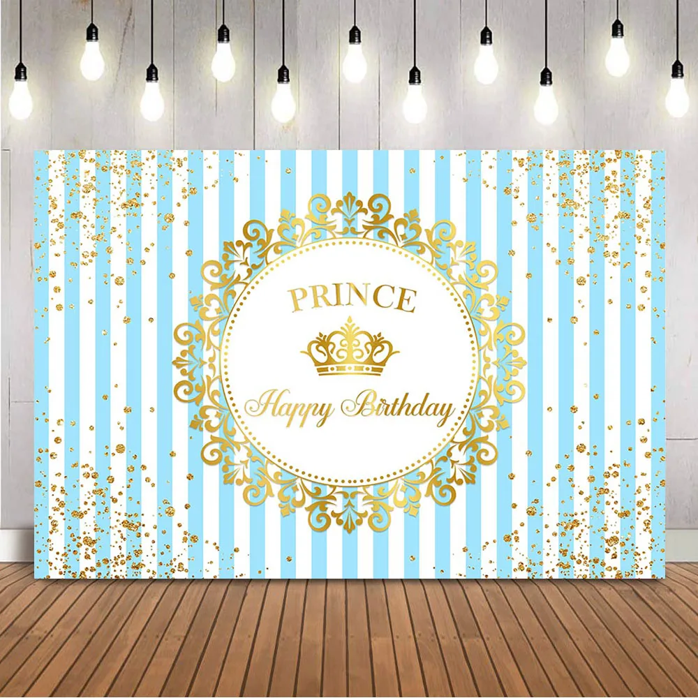 작은 공주 배경 생일 축하 사진 배경을 사용자 정의 골드 반짝이 뿌리 점 골드 크라운 보이 프린스 장식