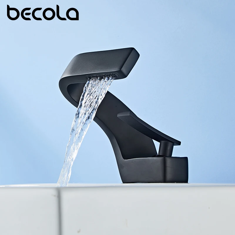 Becola Brushed Gold Basin Faucet Black Bathroom Mixer Tap Deck Mounted Basin Sink Faucet Hot and Cold Water Chrome Faucet Taps