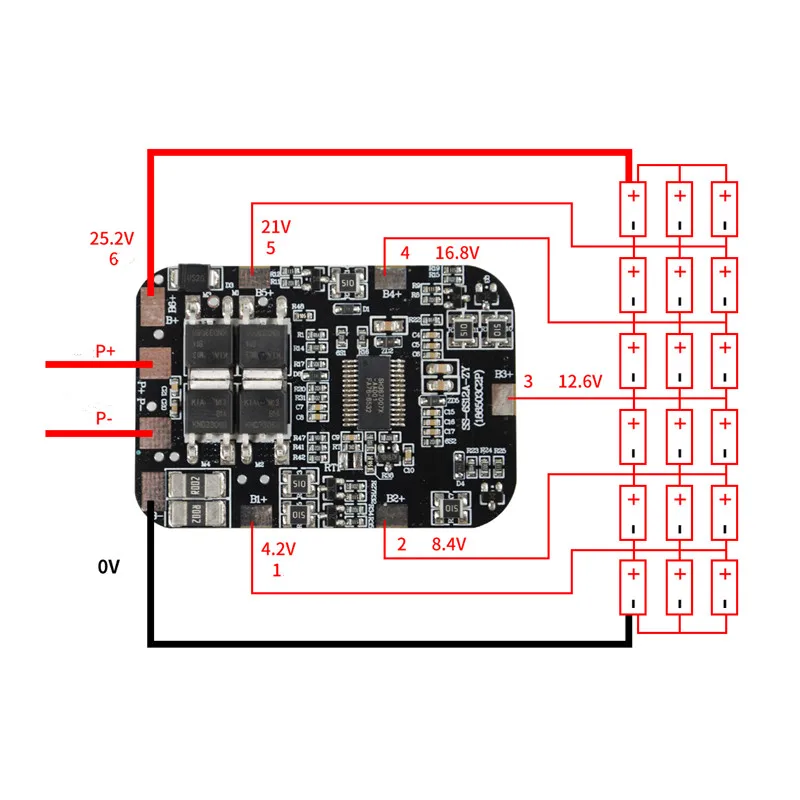 Equalizador de bateria de lítio 6s bms 20a 29.4v 18650, placa de circuito de proteção, módulo de carregamento de equilíbrio de íon de lítio