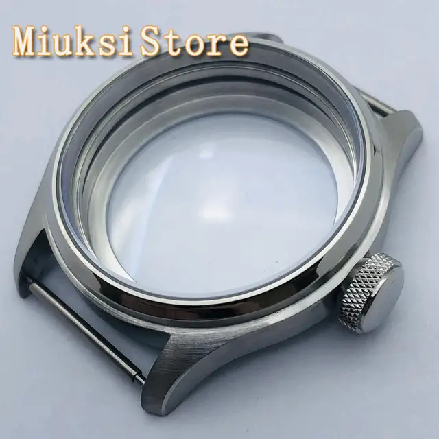Srebrna, sterylna, przezroczysta szklana obudowa o średnicy 47 mm pasująca do mechanizmu serii ETA 6497 6498 Seagull ST3600 ST3620