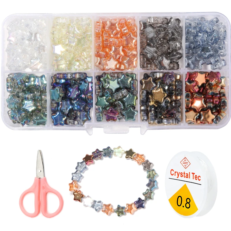 200pcs/Box Plated Color Star Bead Kit Czech Glass Loose Spacer Beads For Jewelry Making Kits Bracelet Handmade Diy Accessories