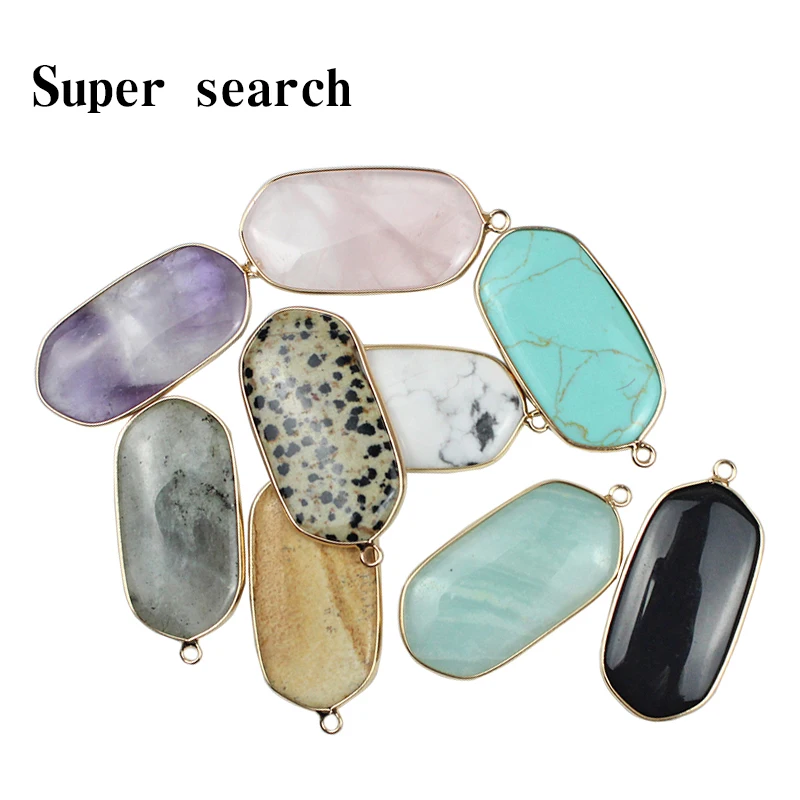 Natural Stone Quartz Pink Crystal Turquoises Black Onyx Rectangle Pendant for Diy Jewelry Making Necklace Accessories Wholesale