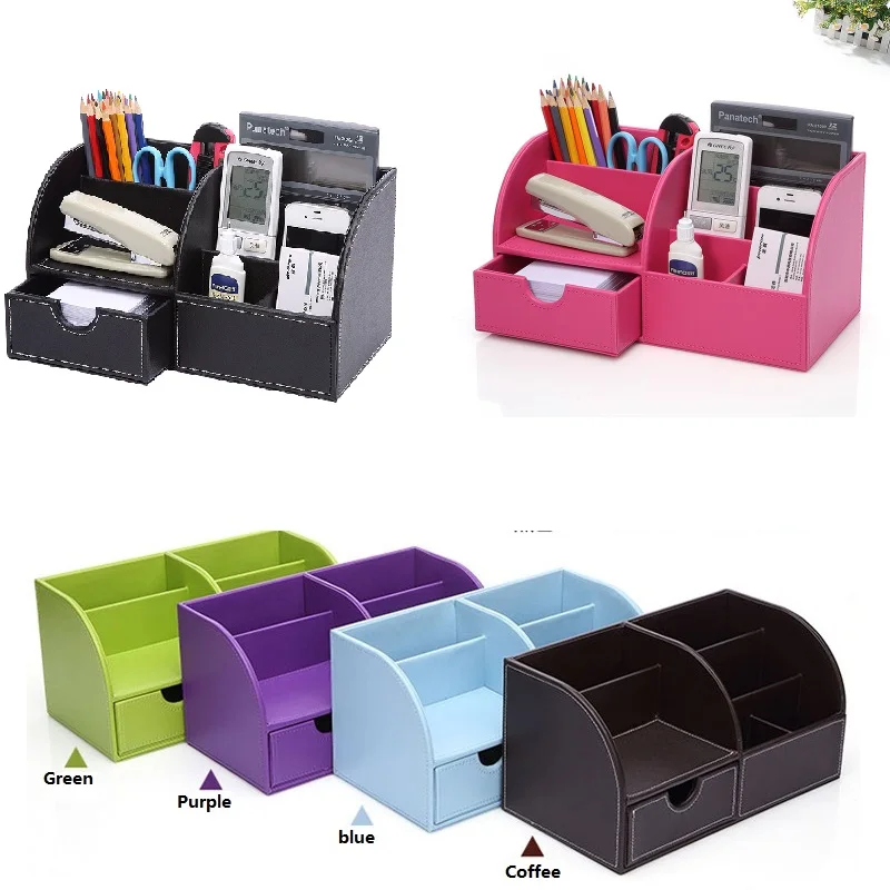 

Multifunctional Leather Pen Holder, Business Card Case, Office Desktop Storage Box, Creative Cosmetics Stationery Rack