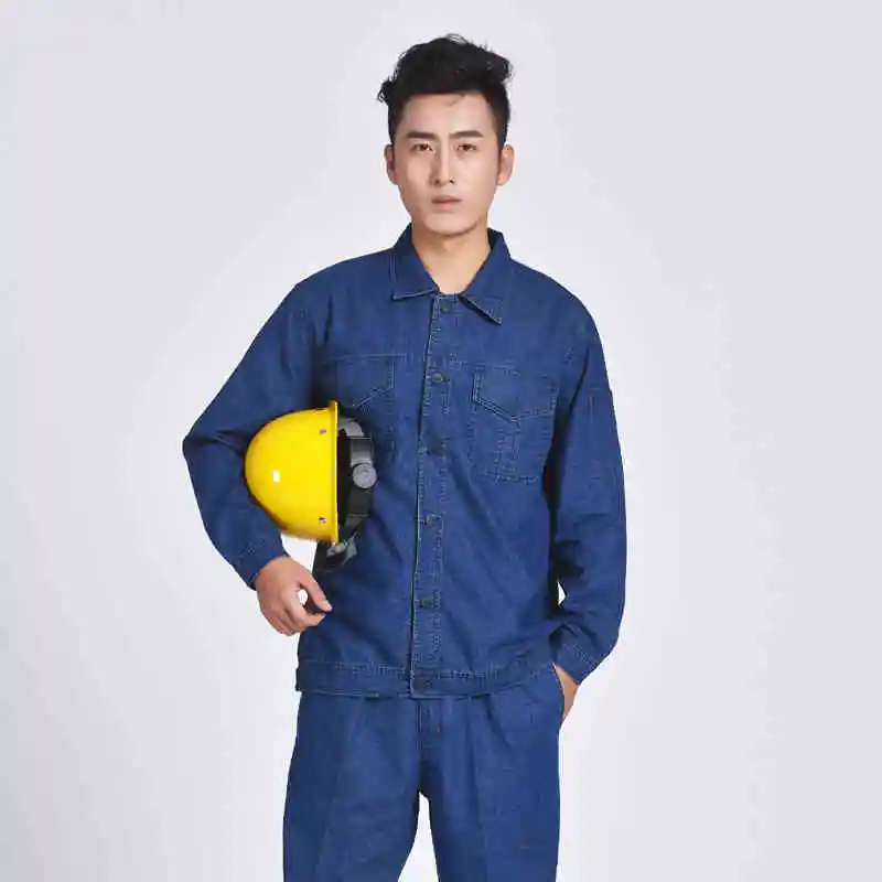 Worker Clothing Summer Thin Denim Labor Insurance Overalls Suit Men's Long Sleeve Wear-resistant Anti-scalding Repair Clothes