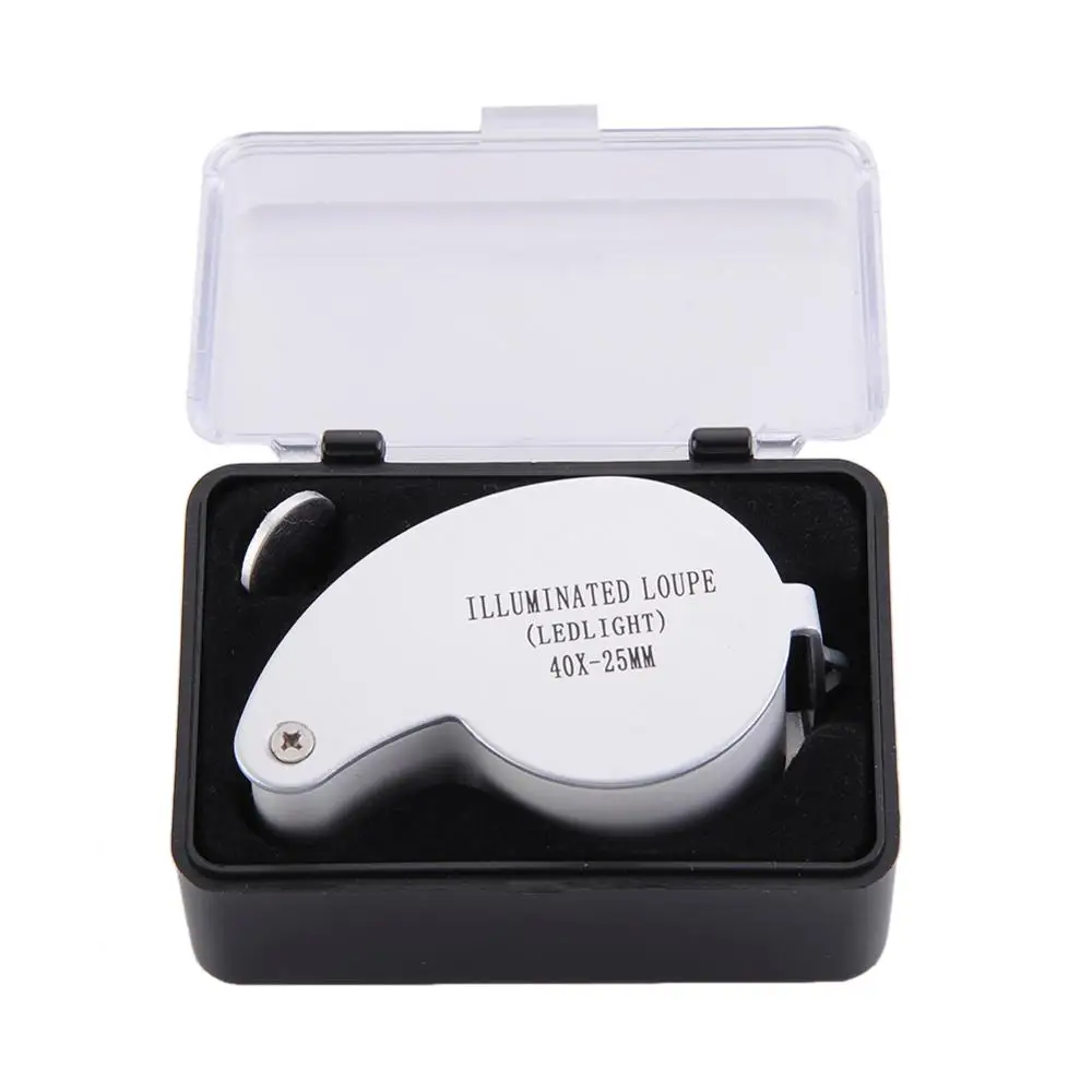 40X Mini Loupe Illuminated Magnifier Glass Eye Jewelers LED Lights Portable Folding Magnifying for  Jewelry Coins Stamps Antique