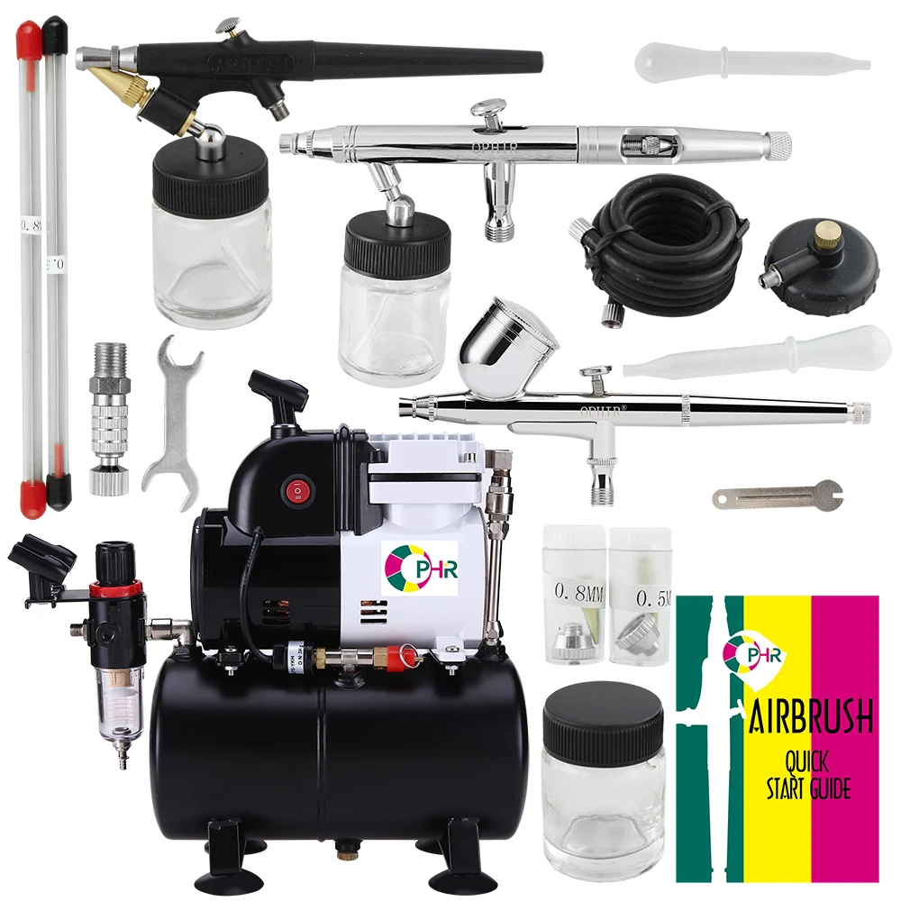 

OPHIR 3 Airbrush Kit & Air Compressor with 3L Tank Dual Single Action Spray Air Brush Set for Body Paint Art AC116+004A+071+093