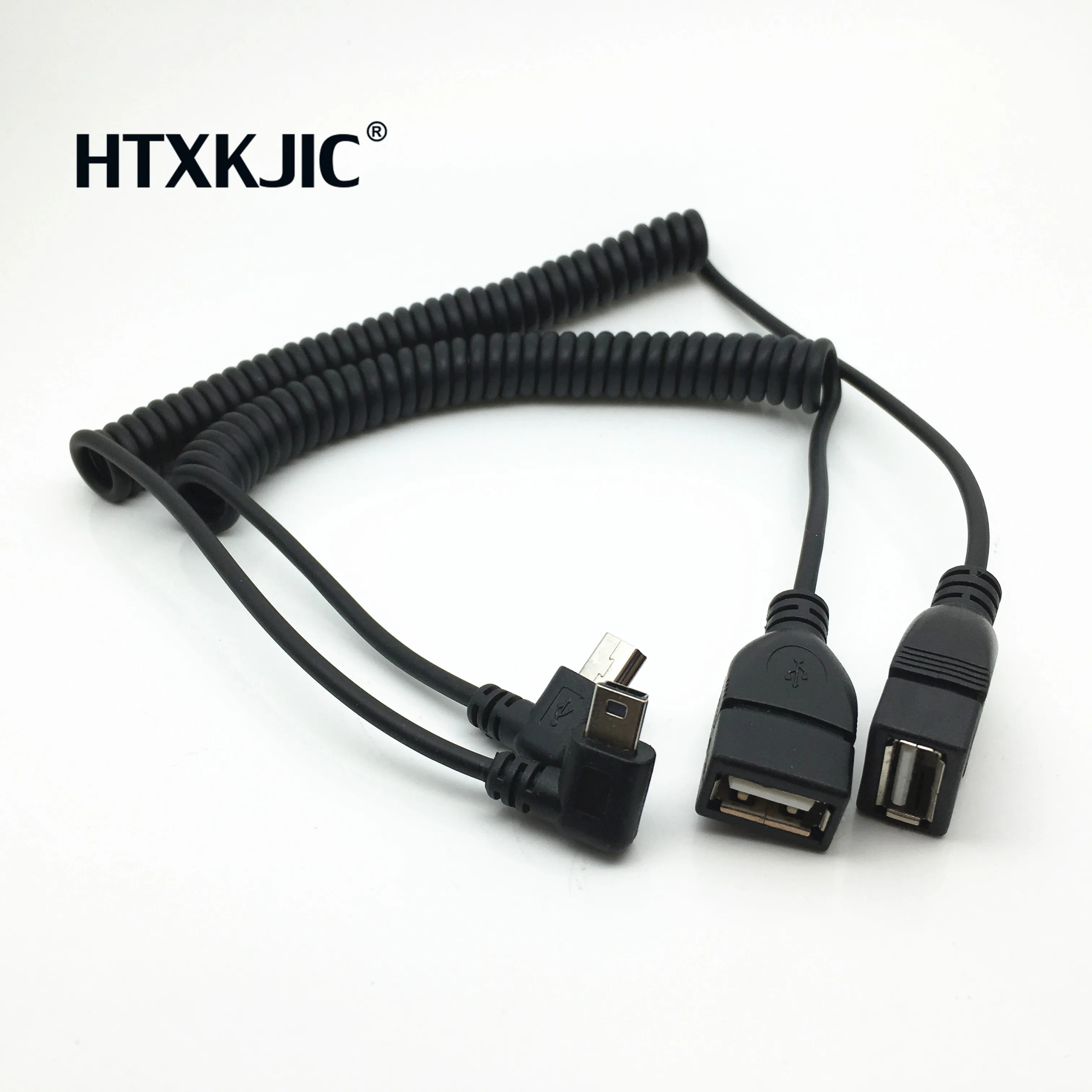 USB Female 90 degree to mini USB Right Left Stretch spring cable for Mobile hard disk and navigation mobile