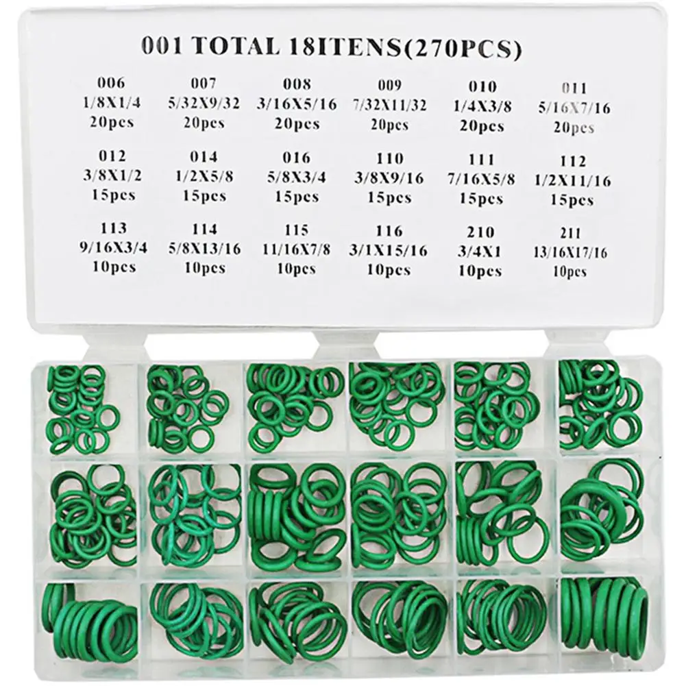 270PC Rubber Oring Seals O Ring 18 Sizes Washer For Automotive Air Conditioner Tools Hand Tool Set - Green