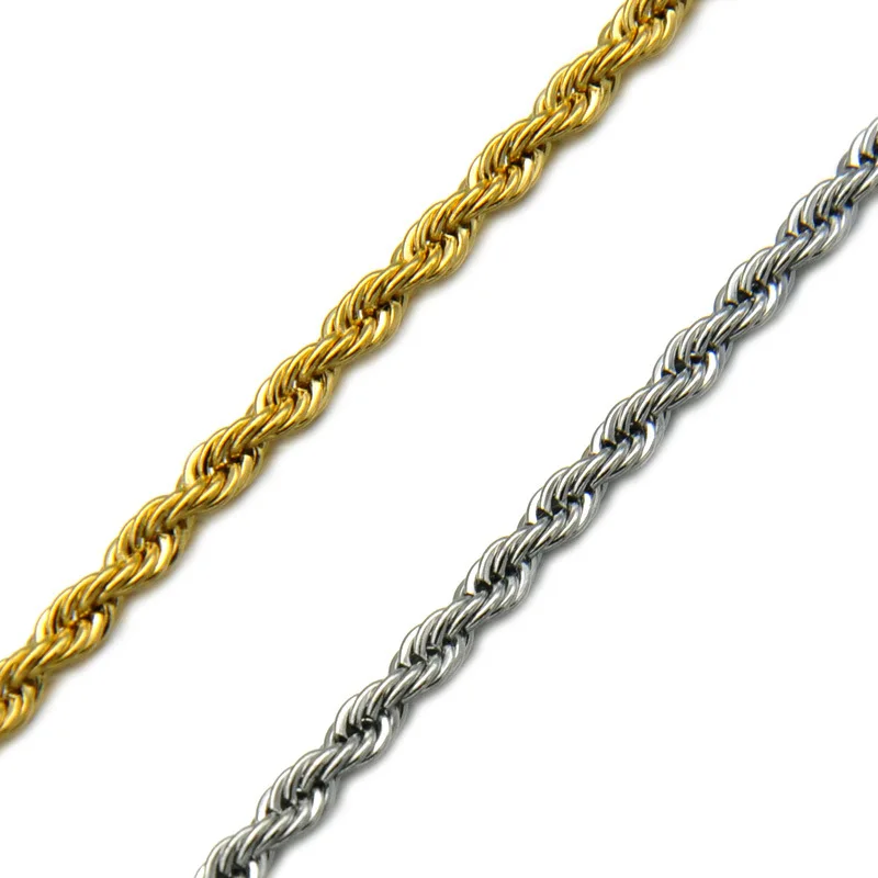 

WT-BFN008 Newest 3mm * 60cm Stainless Steel Chain Titanium Steel Twisted Chain gold electroplated chain men fashion necklace