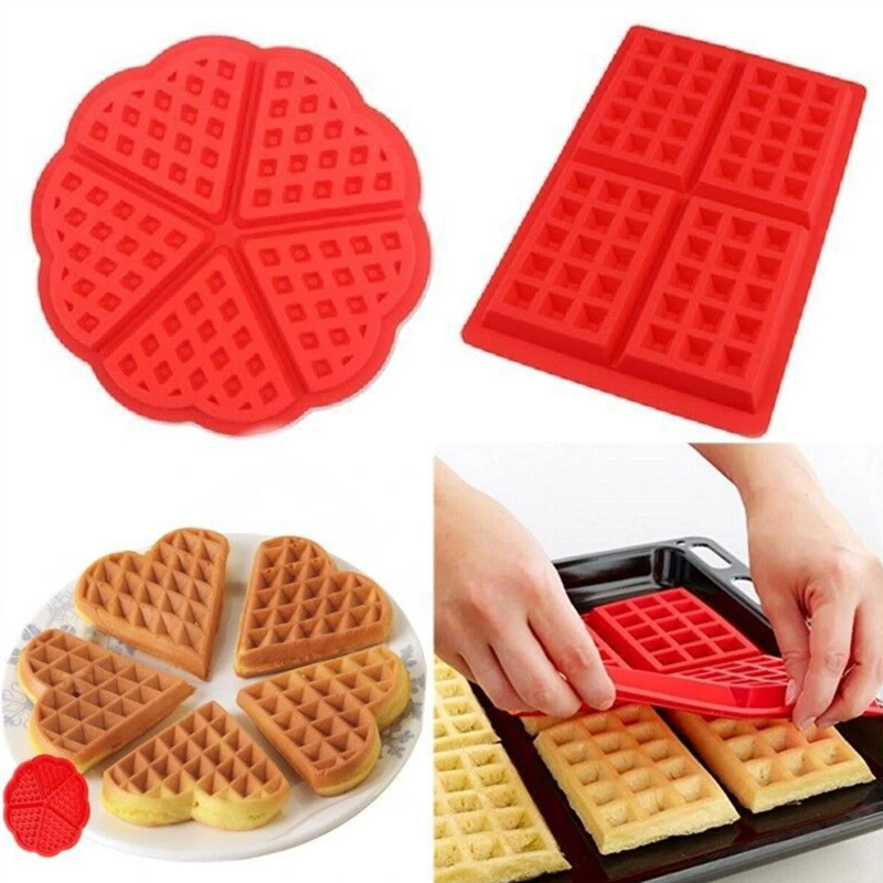 Rectangle/Heart-Shaped Kitchen Cake Waffle Mold Non-Stick Biscuit Pudding Chocolate Maker Silicone Baking Pan Candy Mould